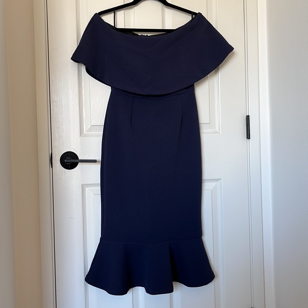 Navy Blue Off the Shoulder Dress
